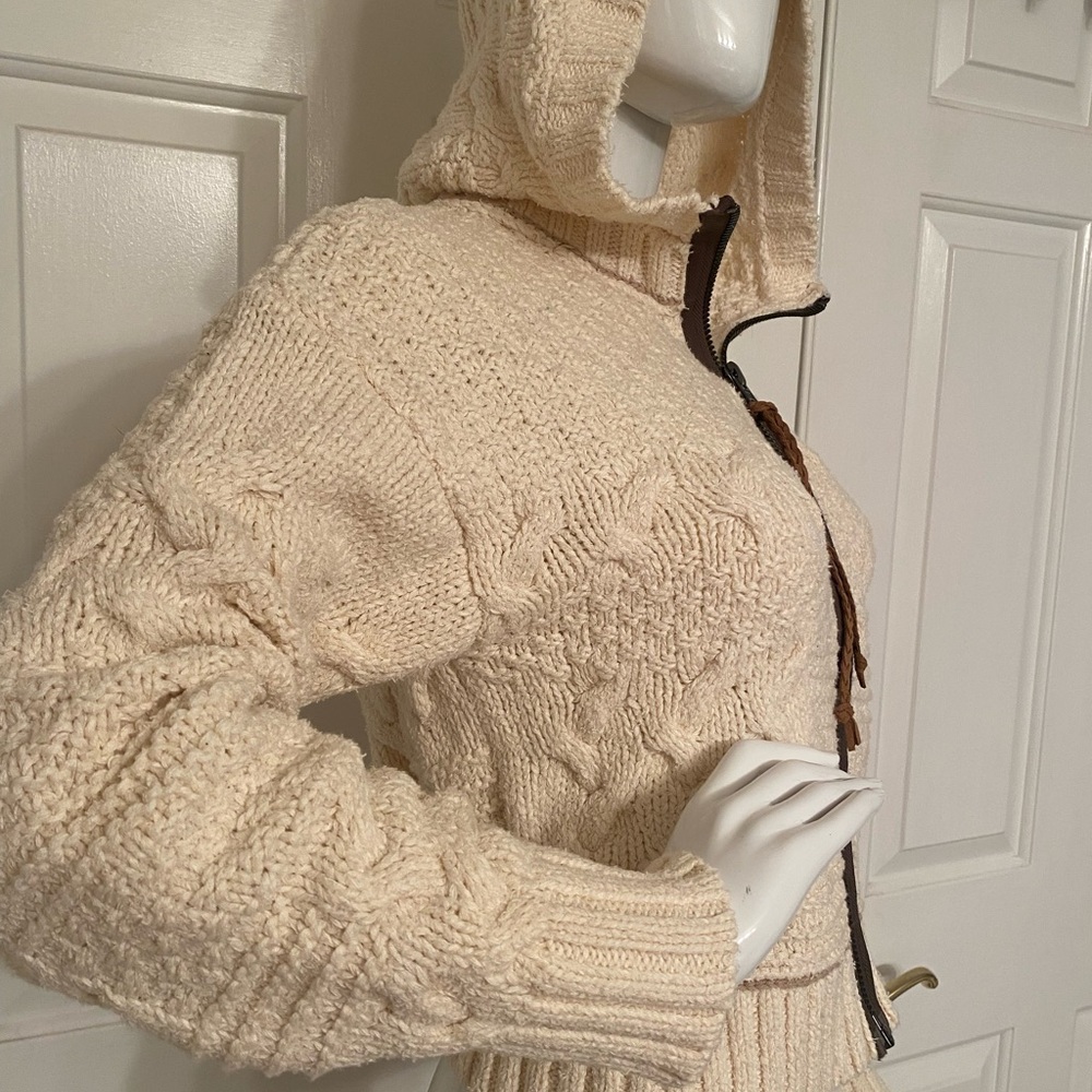 Free People Wheat Knit Hooded Zippered Cropped Sweater jacket NWT sz small